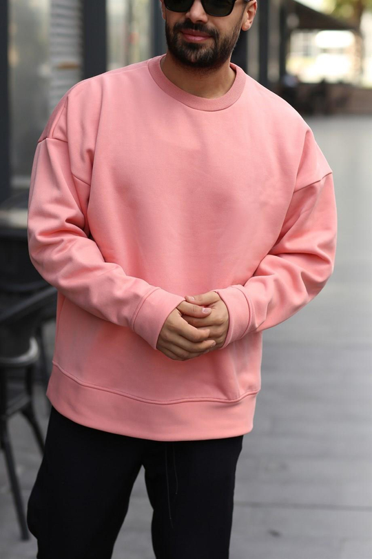 SWEATSHİRTPembe 3 İplik Bisiklet Yaka Hoodie  Sweatshirt SC