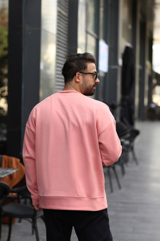 SWEATSHİRTPembe 3 İplik Bisiklet Yaka Hoodie  Sweatshirt SC