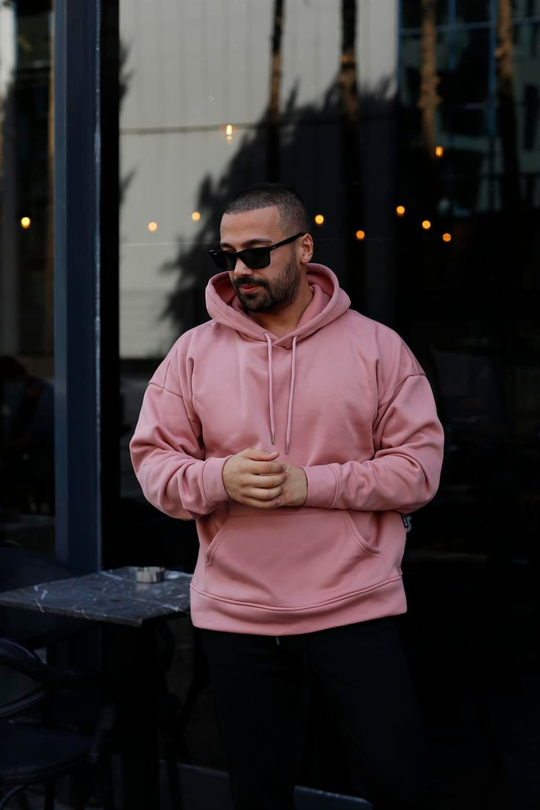 SWEATSHİRTPembe 3 İplik Oversize Kapşonlu Hoodie Sweatshirt SC