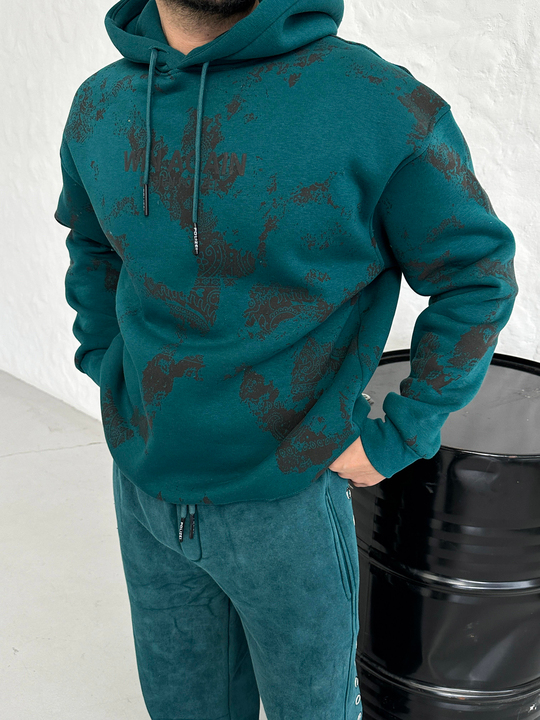 SWEATSHİRTPetrol WIN AGAIN Fosfor Baskılı Kapşonlu Sweatshirt PLZ