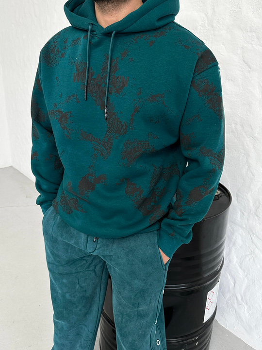 SWEATSHİRTPetrol WIN AGAIN Fosfor Baskılı Kapşonlu Sweatshirt PLZ