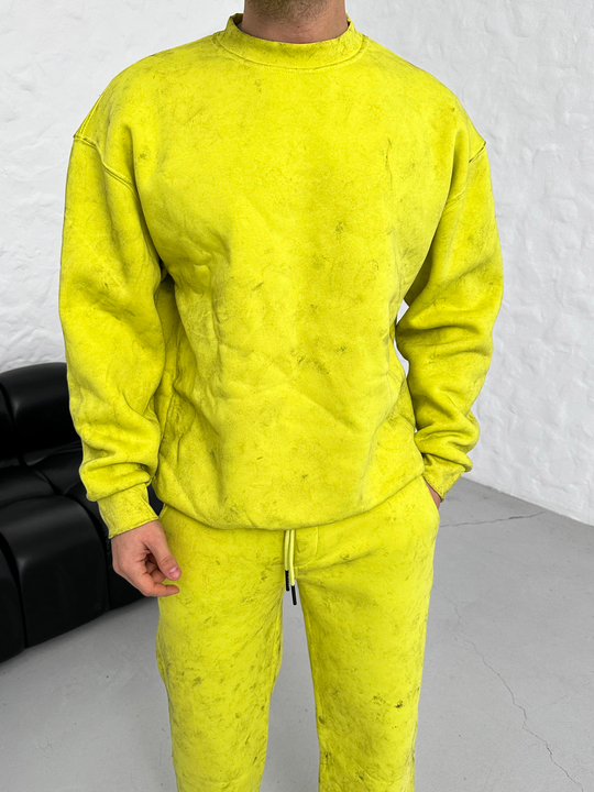 SWEATSHİRTSarı 3 İplik Oversize Yıkamalı Bisiklet Yaka Sweatshirt PLZ