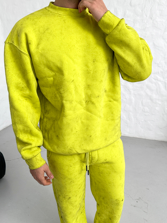 SWEATSHİRTSarı 3 İplik Oversize Yıkamalı Bisiklet Yaka Sweatshirt PLZ