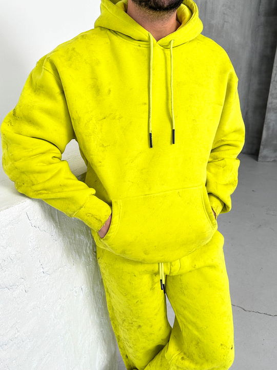 SWEATSHİRTSarı 3 İplik Oversize Yıkamalı Kapşonlu Sweatshirt PLZ