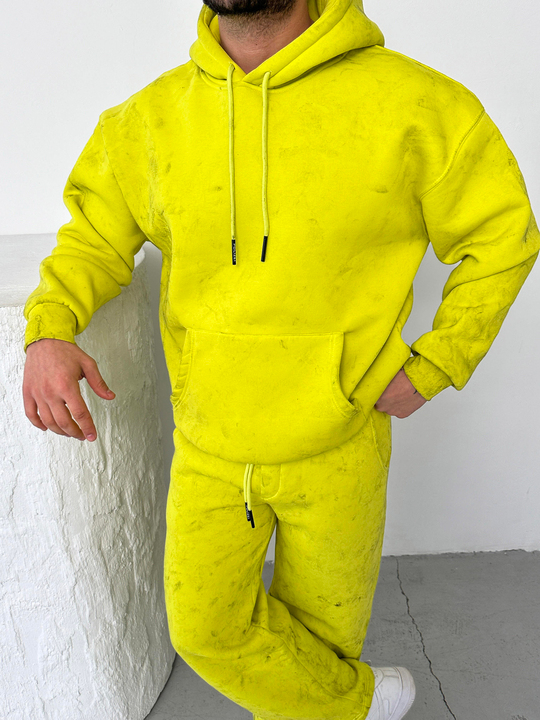 SWEATSHİRTSarı 3 İplik Oversize Yıkamalı Kapşonlu Sweatshirt PLZ