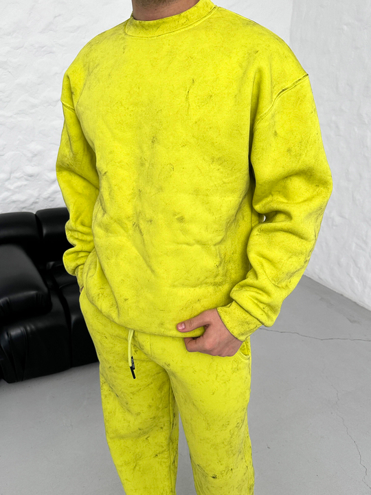SWEATSHİRTSarı 3 İplik Oversize Yıkamalı Bisiklet Yaka Sweatshirt PLZ