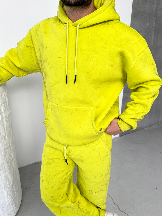 SWEATSHİRTSarı 3 İplik Oversize Yıkamalı Kapşonlu Sweatshirt PLZ