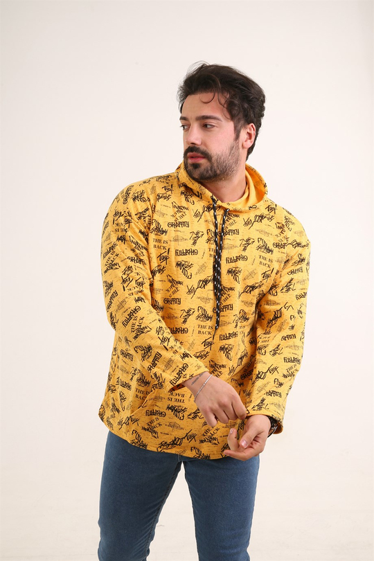 SWEATSHİRTSarı Grafity Baskılı Kapşonlu Sweatshirt TMB