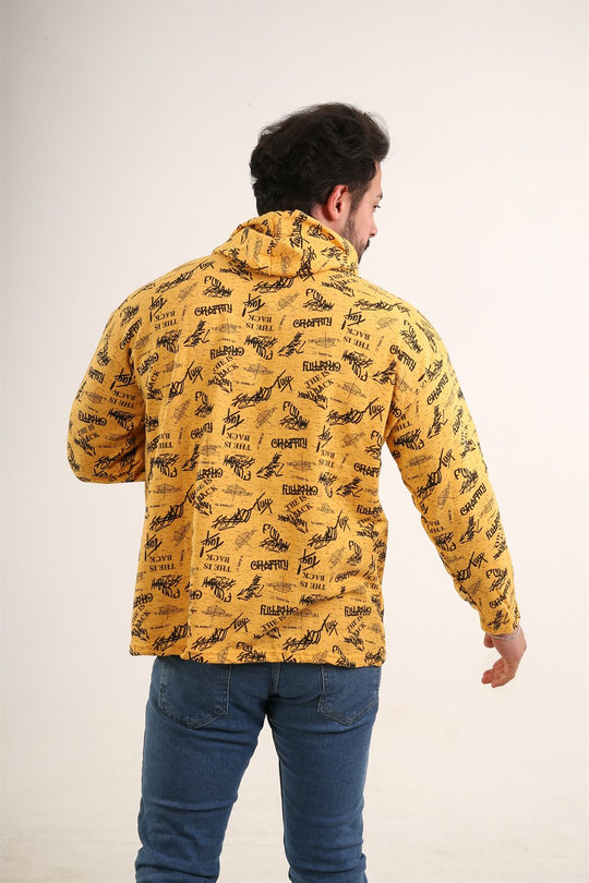 SWEATSHİRTSarı Grafity Baskılı Kapşonlu Sweatshirt TMB