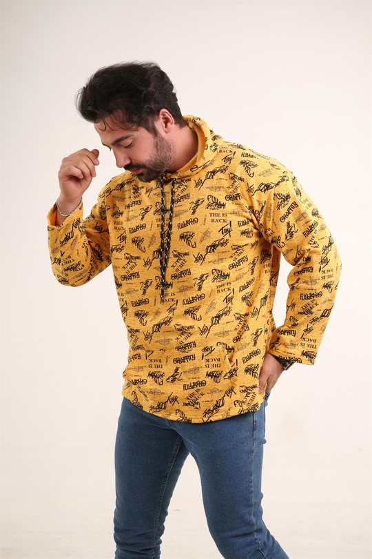 SWEATSHİRTSarı Grafity Baskılı Kapşonlu Sweatshirt TMB