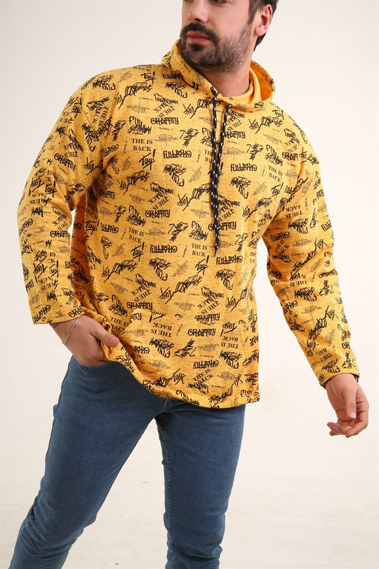 SWEATSHİRTSarı Grafity Baskılı Kapşonlu Sweatshirt TMB