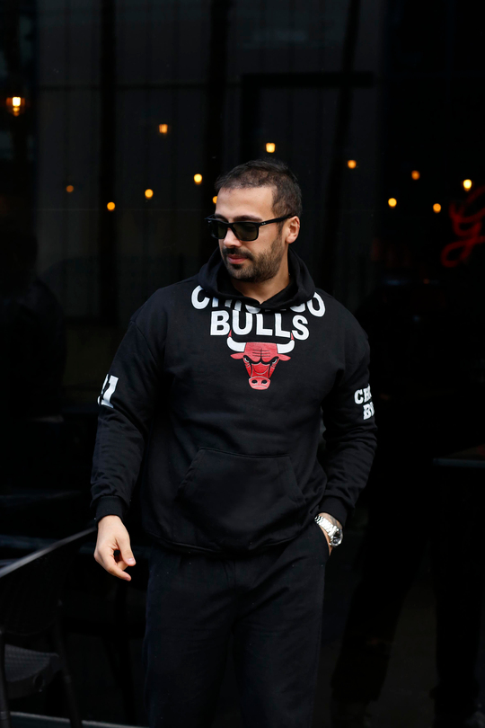 SWEATSHİRTSiyah 2 İplik YARIMCHICAGO Baskılı Kapşonlu Sweatshirt TB