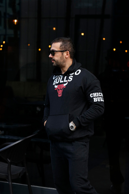 SWEATSHİRTSiyah 2 İplik YARIMCHICAGO Baskılı Kapşonlu Sweatshirt TB