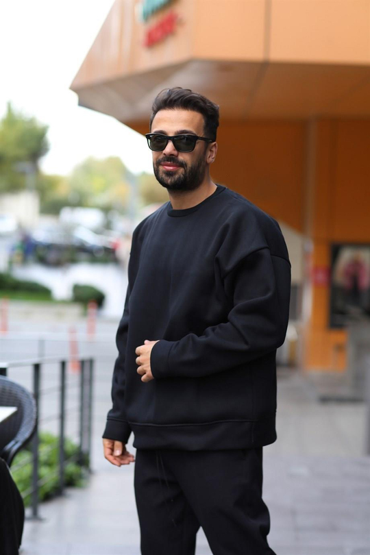 SWEATSHİRTSiyah 3 İplik Bisiklet Yaka Hoodie  Sweatshirt SC