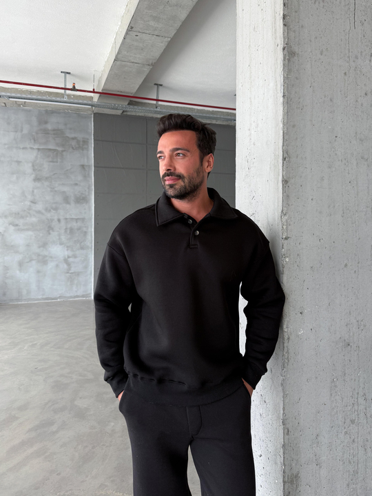 SWEATSHİRTSiyah 3 İplik Polo Yaka SC