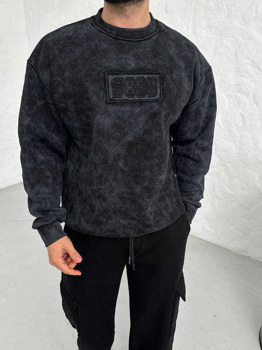 SWEATSHİRTSiyah 888 Nakışlı Bisiklet Yaka Sweatshirt PLZ