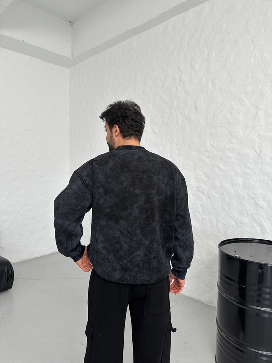 SWEATSHİRTSiyah 888 Nakışlı Bisiklet Yaka Sweatshirt PLZ