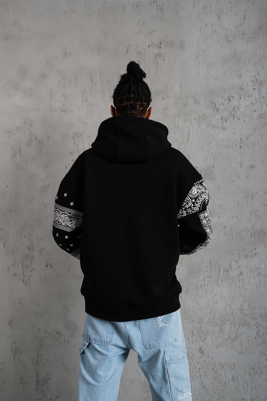 SWEATSHİRTSiyah BANDANA Baskılı 3 İplik Oversize Kapşonlu Sweatshirt PLZ-09