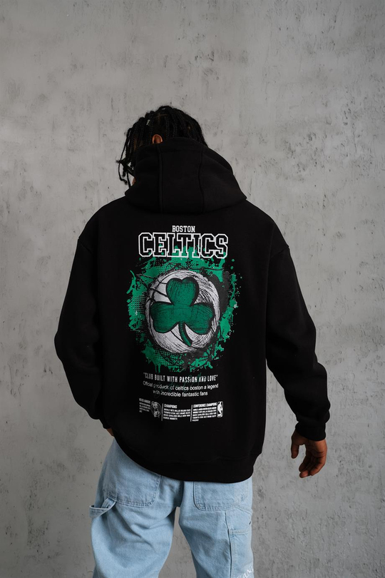 SWEATSHİRTSiyah CELTİCS Baskılı 3 İplik Kapşonlu Oversize Sweatshirt 