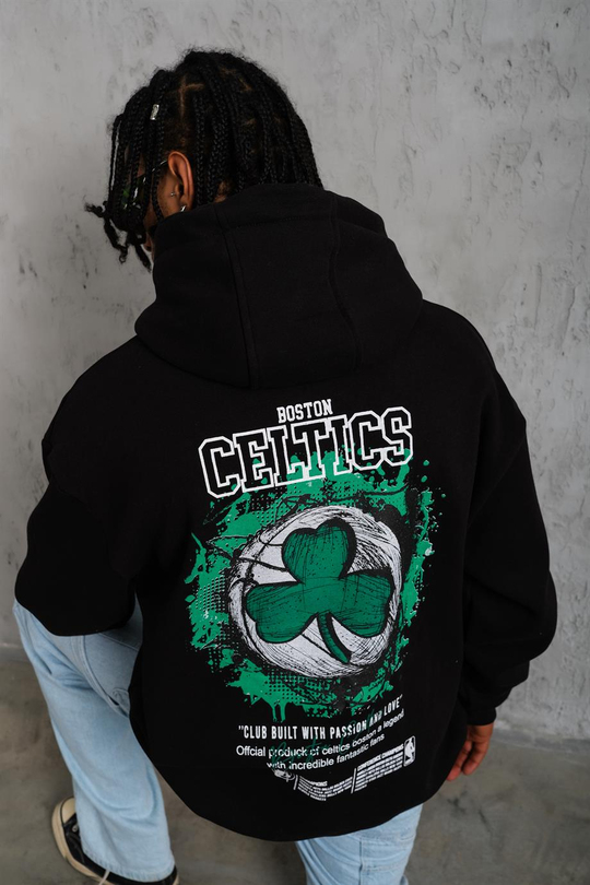 SWEATSHİRTSiyah CELTİCS Baskılı 3 İplik Kapşonlu Oversize Sweatshirt 