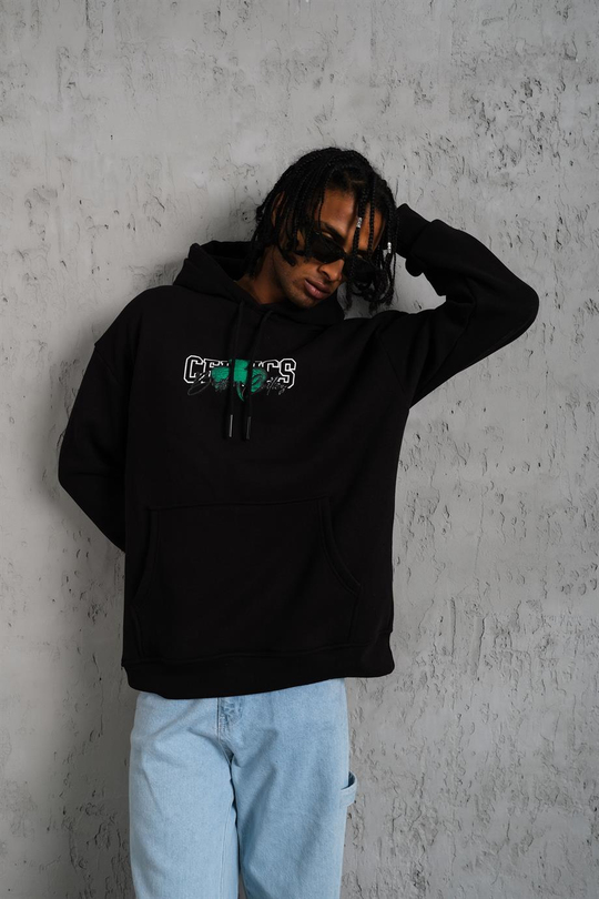 SWEATSHİRTSiyah CELTİCS Baskılı 3 İplik Kapşonlu Oversize Sweatshirt 