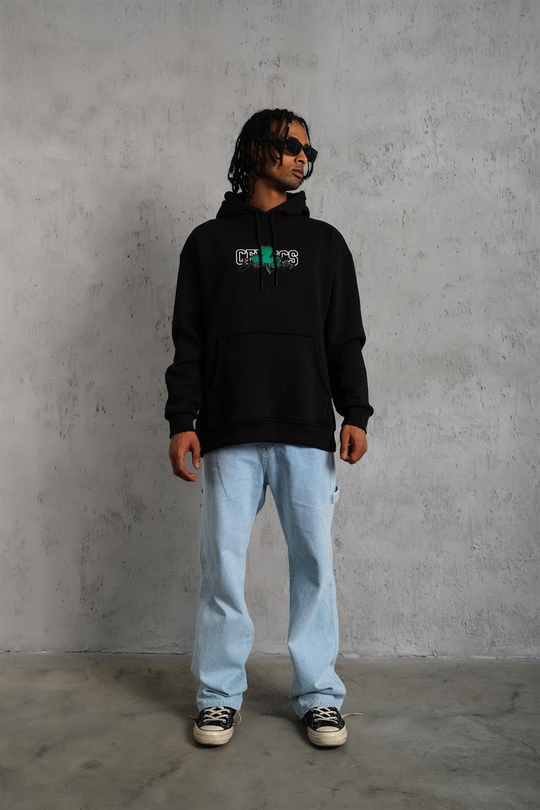 SWEATSHİRTSiyah CELTİCS Baskılı 3 İplik Kapşonlu Oversize Sweatshirt 