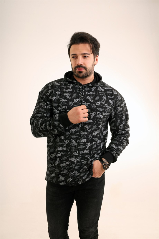 SWEATSHİRTSiyah Grafity Baskılı Kapşonlu Sweatshirt TMB