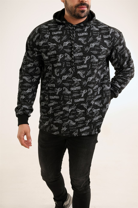 SWEATSHİRTSiyah Grafity Baskılı Kapşonlu Sweatshirt TMB
