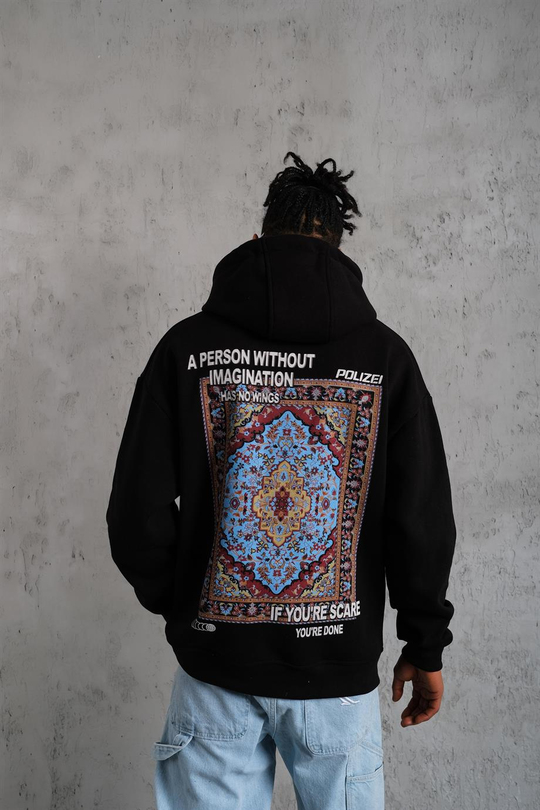 SWEATSHİRTSiyah IF YOU SCAR Baskılı 3 İplik Kapşonlu Oversize Sweatshirt