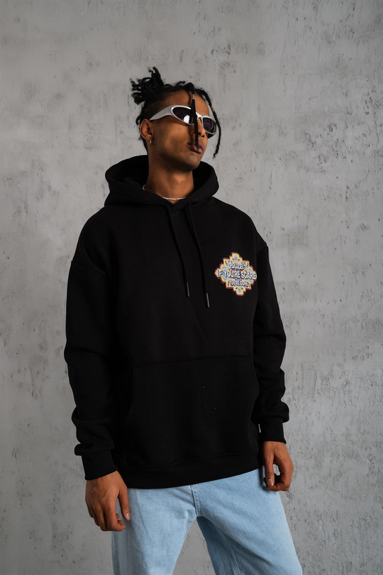 SWEATSHİRTSiyah IF YOU SCAR Baskılı 3 İplik Kapşonlu Oversize Sweatshirt
