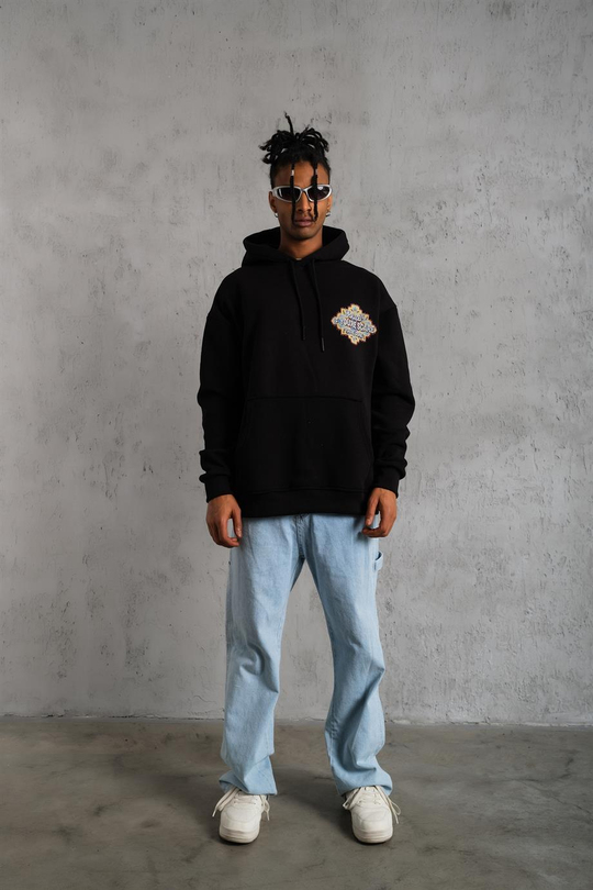 SWEATSHİRTSiyah IF YOU SCAR Baskılı 3 İplik Kapşonlu Oversize Sweatshirt