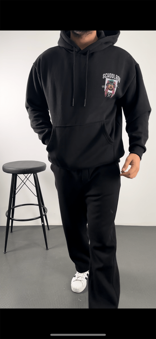 SWEATSHİRTSiyah SCHOOLBOY Baskılı 3 İplik Oversize Kapşonlu Sweatshirt PLZ-35