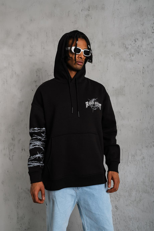 SWEATSHİRTSiyah TRAVİS Baskılı 3 İplik Oversize Sweatshirt  PlZ