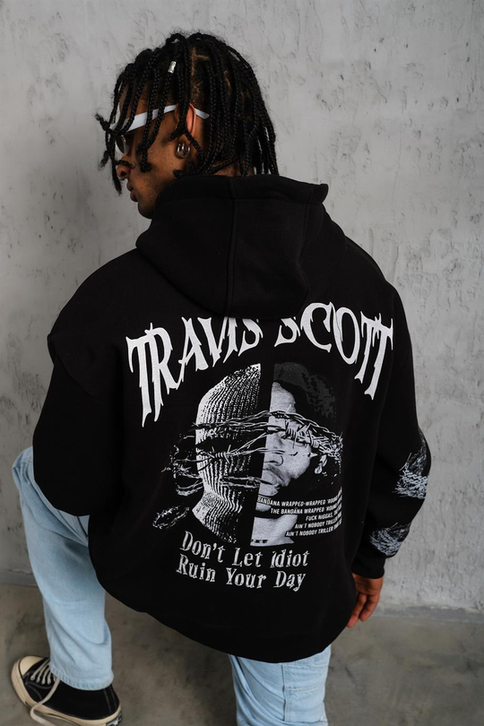 SWEATSHİRTSiyah TRAVİS Baskılı 3 İplik Oversize Sweatshirt  PlZ