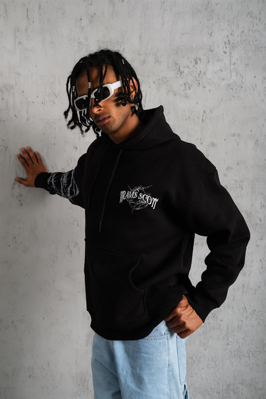 SWEATSHİRTSiyah TRAVİS Baskılı 3 İplik Oversize Sweatshirt  PlZ