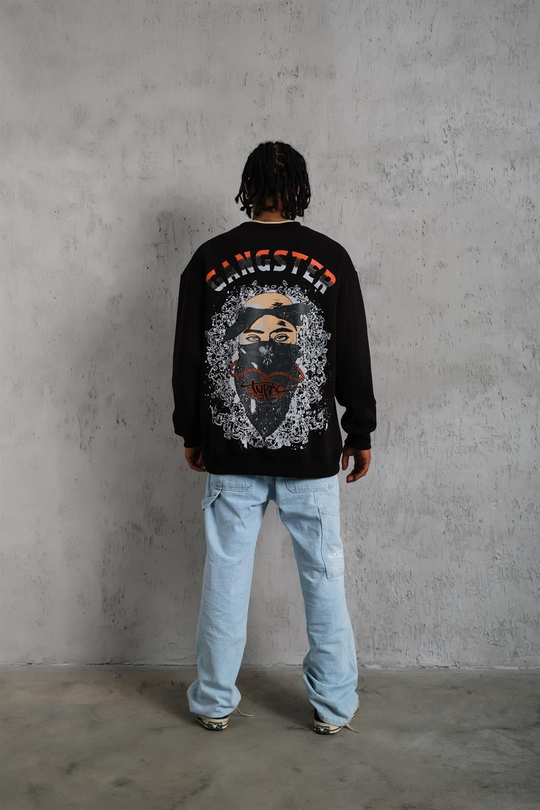 SWEATSHİRTSiyah TUPAC Baskılı 3 İplik Oversize Sweatshirt  PlZ