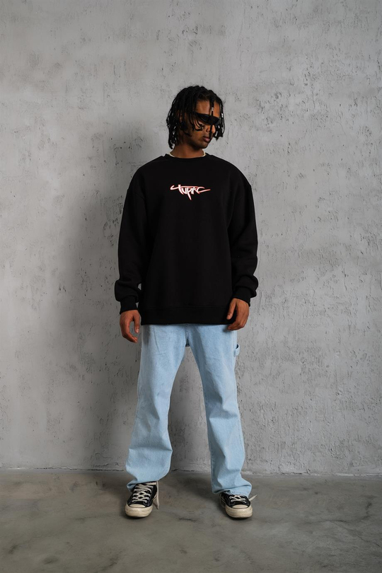 SWEATSHİRTSiyah TUPAC Baskılı 3 İplik Oversize Sweatshirt  PlZ