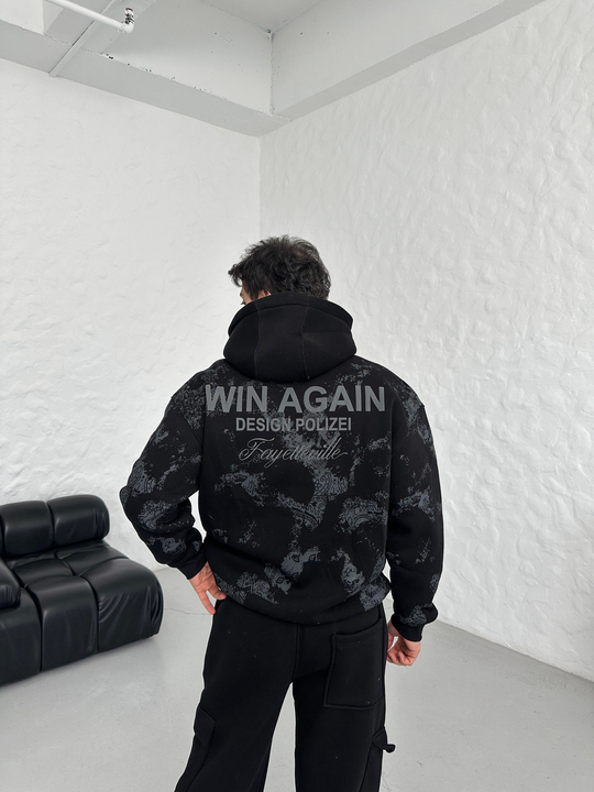 SWEATSHİRTSiyah WIN AGAIN Fosfor Baskılı Kapşonlu Sweatshirt PLZ