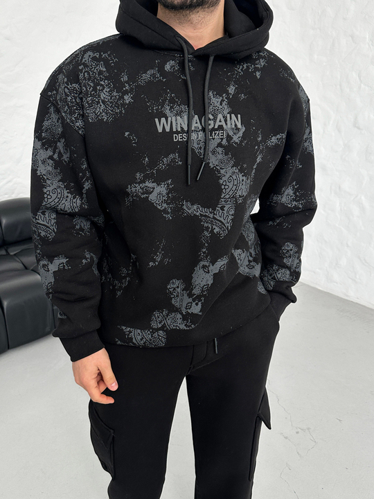 SWEATSHİRTSiyah WIN AGAIN Fosfor Baskılı Kapşonlu Sweatshirt PLZ