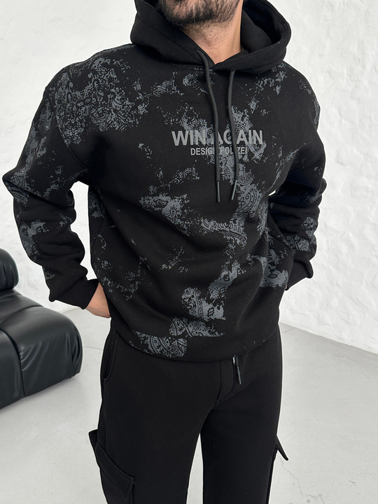 SWEATSHİRTSiyah WIN AGAIN Fosfor Baskılı Kapşonlu Sweatshirt PLZ