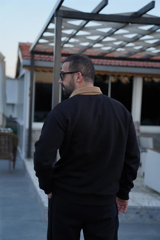 SWEATSHİRTSiyah Yaka Kadife 3 İplik Çift Düğmeli Sweatshirt SNZ 8311