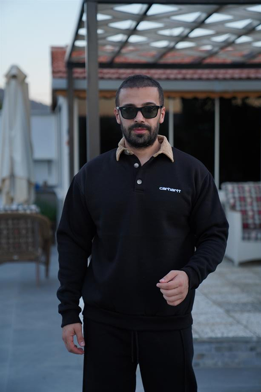 SWEATSHİRTSiyah Yaka Kadife 3 İplik Çift Düğmeli Sweatshirt SNZ 8311