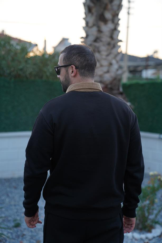 SWEATSHİRTSiyah Yaka Kadife 3 İplik Çift Düğmeli Sweatshirt SNZ 8311