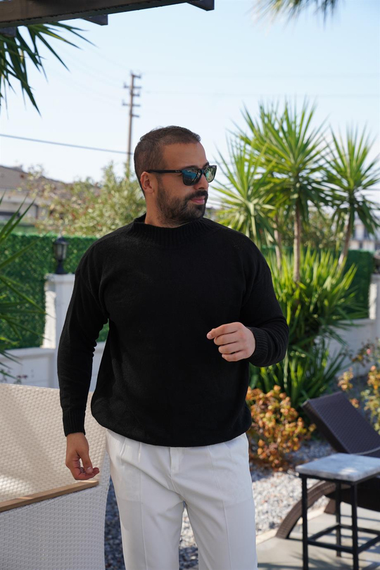 SWEATSHİRTSiyah Yarım Balıkçıl Oversize Yüksek Kalite Kazak SNZ 7033