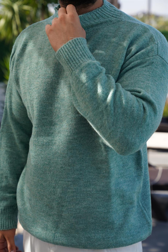 SWEATSHİRTSuyeşili Yarım Balıkçıl Oversize Yüksek Kalite Kazak SNZ 7033