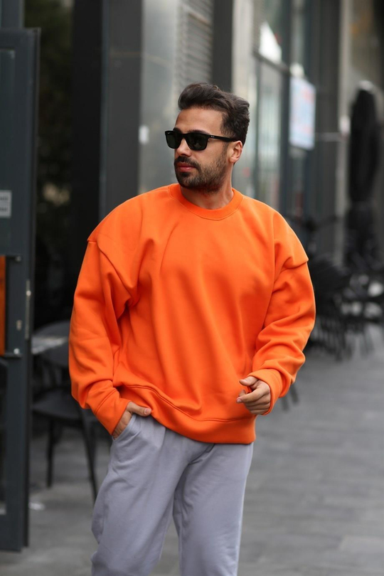 SWEATSHİRTTuruncu 3 İplik Bisiklet Yaka Hoodie  Sweatshirt SC