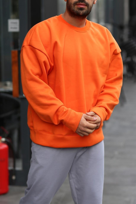 SWEATSHİRTTuruncu 3 İplik Bisiklet Yaka Hoodie  Sweatshirt SC
