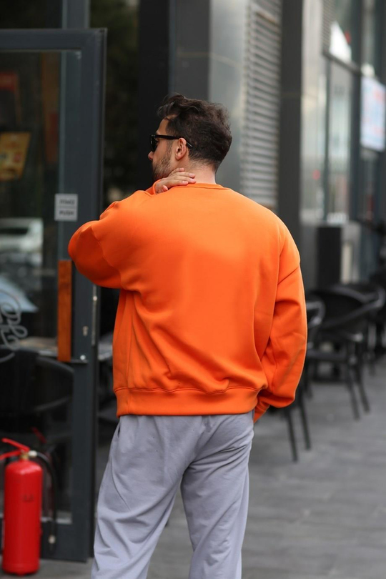 SWEATSHİRTTuruncu 3 İplik Bisiklet Yaka Hoodie  Sweatshirt SC