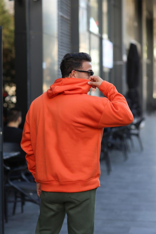 SWEATSHİRTTuruncu 3 İplik Oversize Kapşonlu Hoodie GK