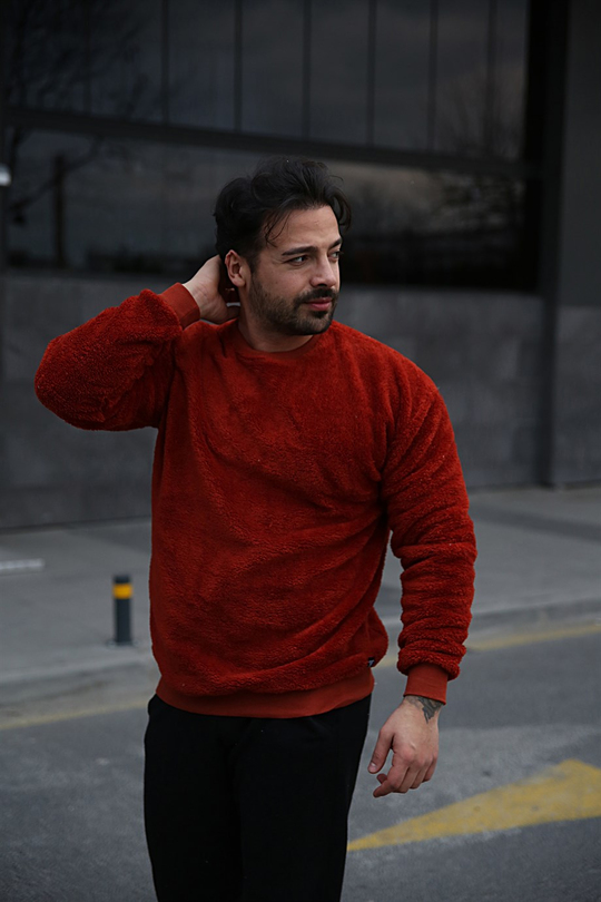 SWEATSHİRTUnisex Kiremit Bisiklet Yaka Peluş Sweatshirt TMB